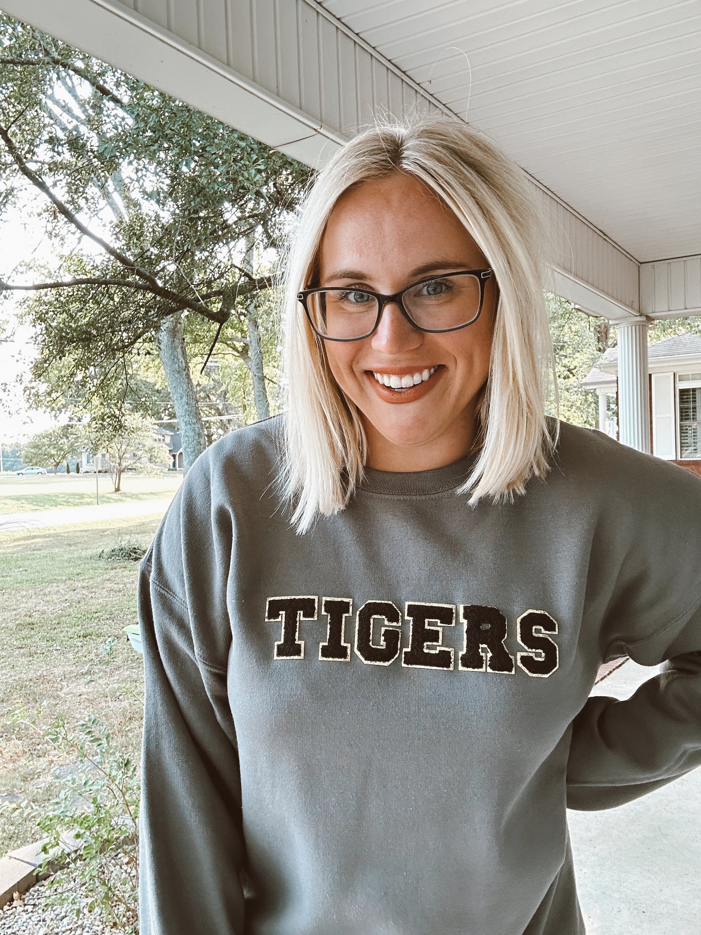 Tigers School Varsity Letter Chenille Patch Sweatshirt