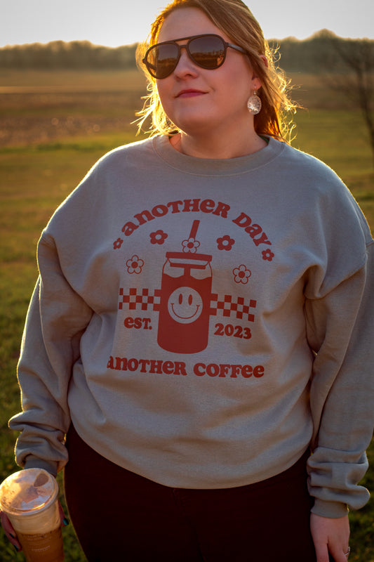 Another Day Another Coffee (retro smiley iced coffee) Crewneck Sweatshirt