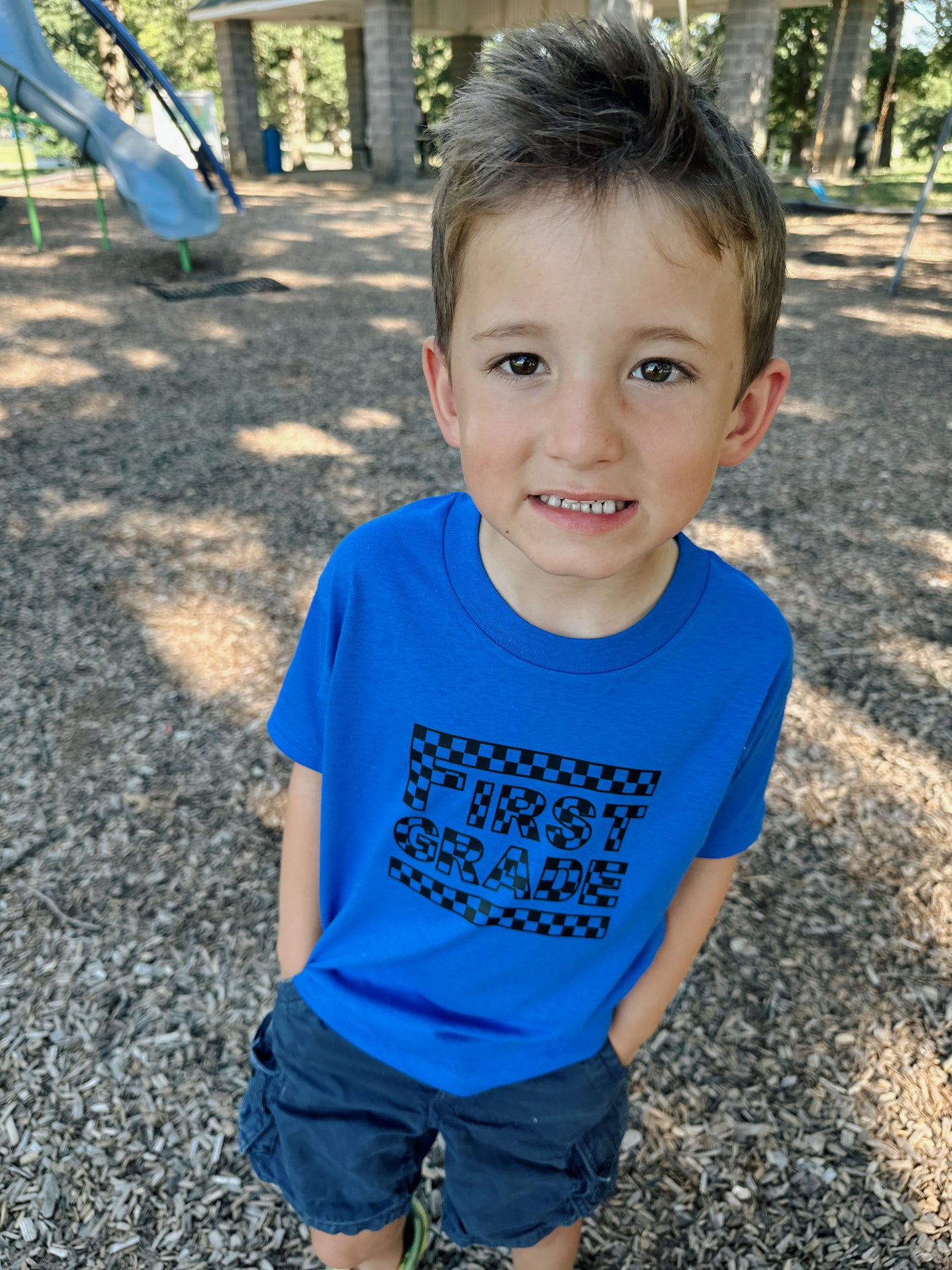 Boy's Back to School Grade Level Retro Checkered T-Shirt (YOUTH SIZES)