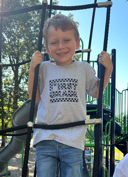 Boy's Back to School Grade Level Retro Checkered T-Shirt (YOUTH SIZES)