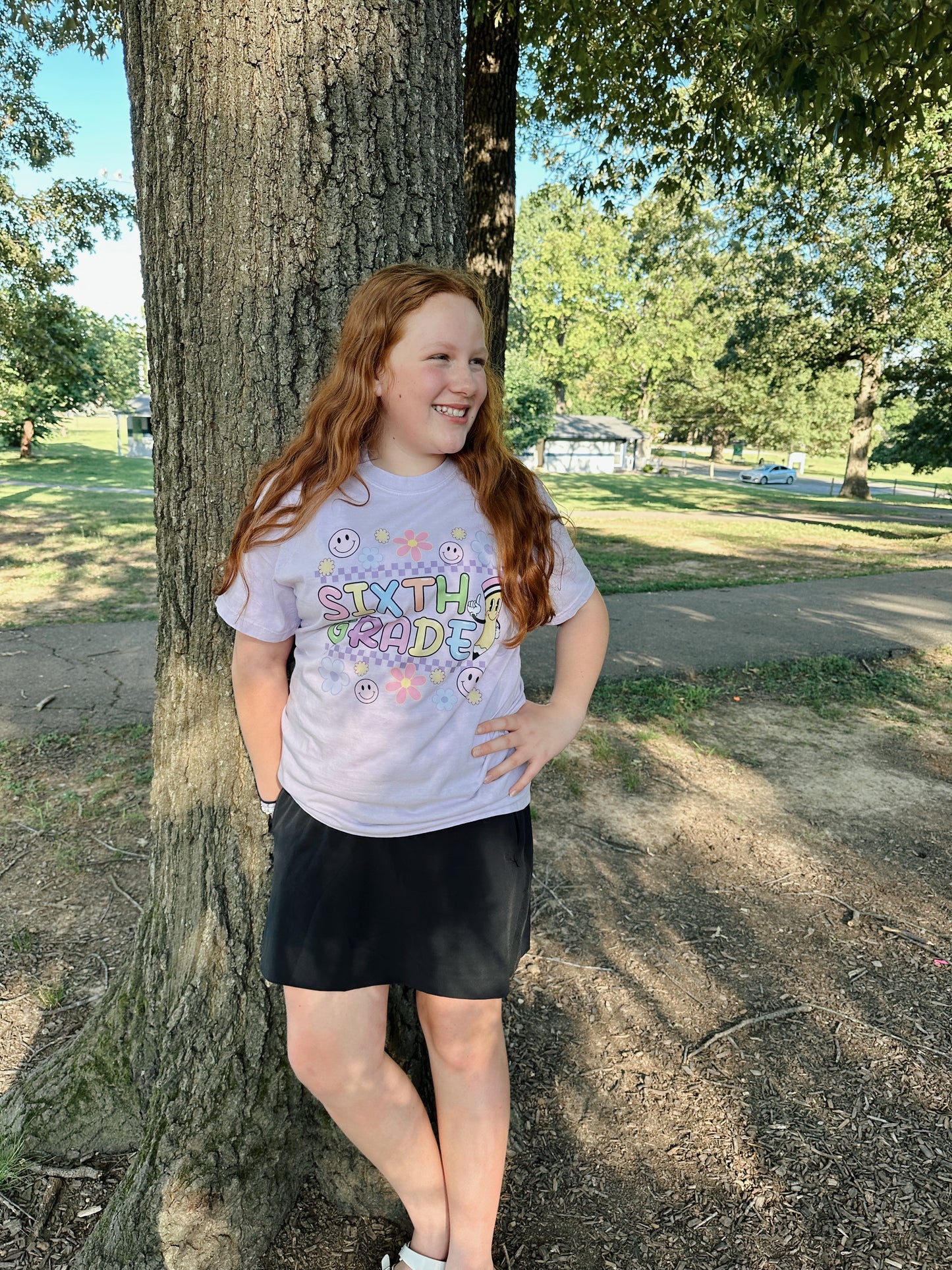 Girl's Back to School Grade Level Retro Smiley/Floral T-Shirt (YOUTH Sizes)