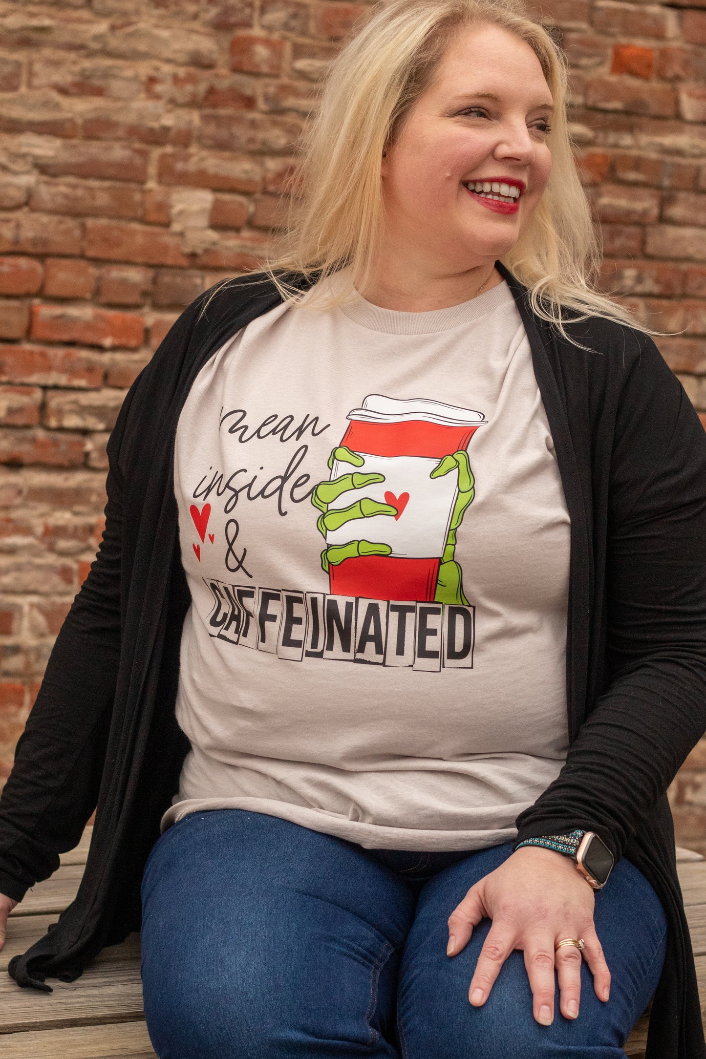 Mean Inside & Caffeinated (skelly Grinch hand) T-Shirt