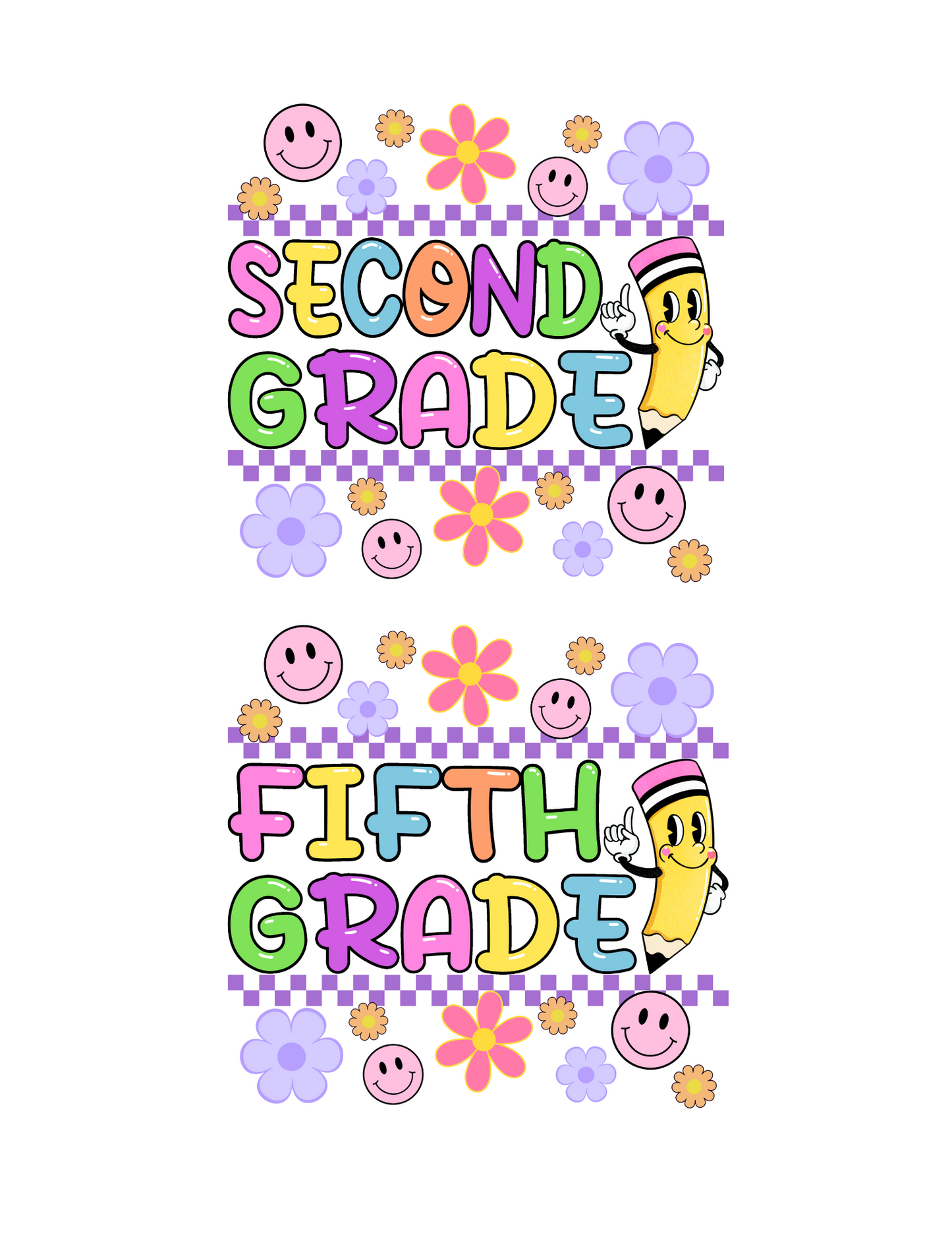 Girl's Back to School Grade Level Retro Smiley/Floral T-Shirt (YOUTH Sizes)