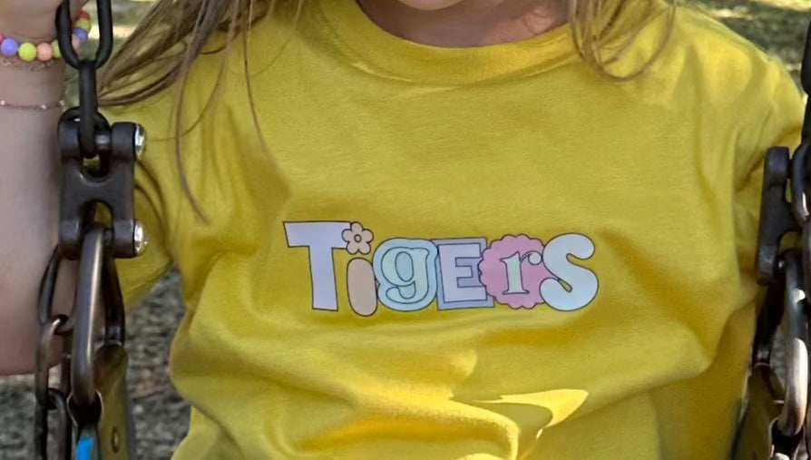 Tigers School Mascot in Retro Ransom Font T-Shirt (TODDLER and YOUTH Sizes)