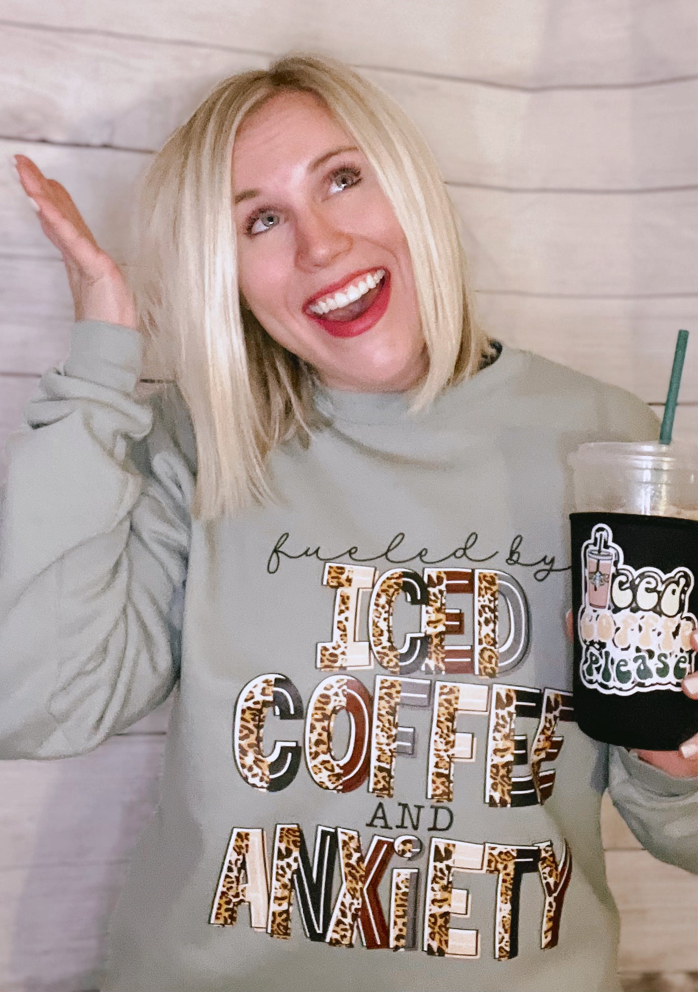 Fueled by Iced Coffee & Anxiety Crewneck Sweatshirt or T-Shirt