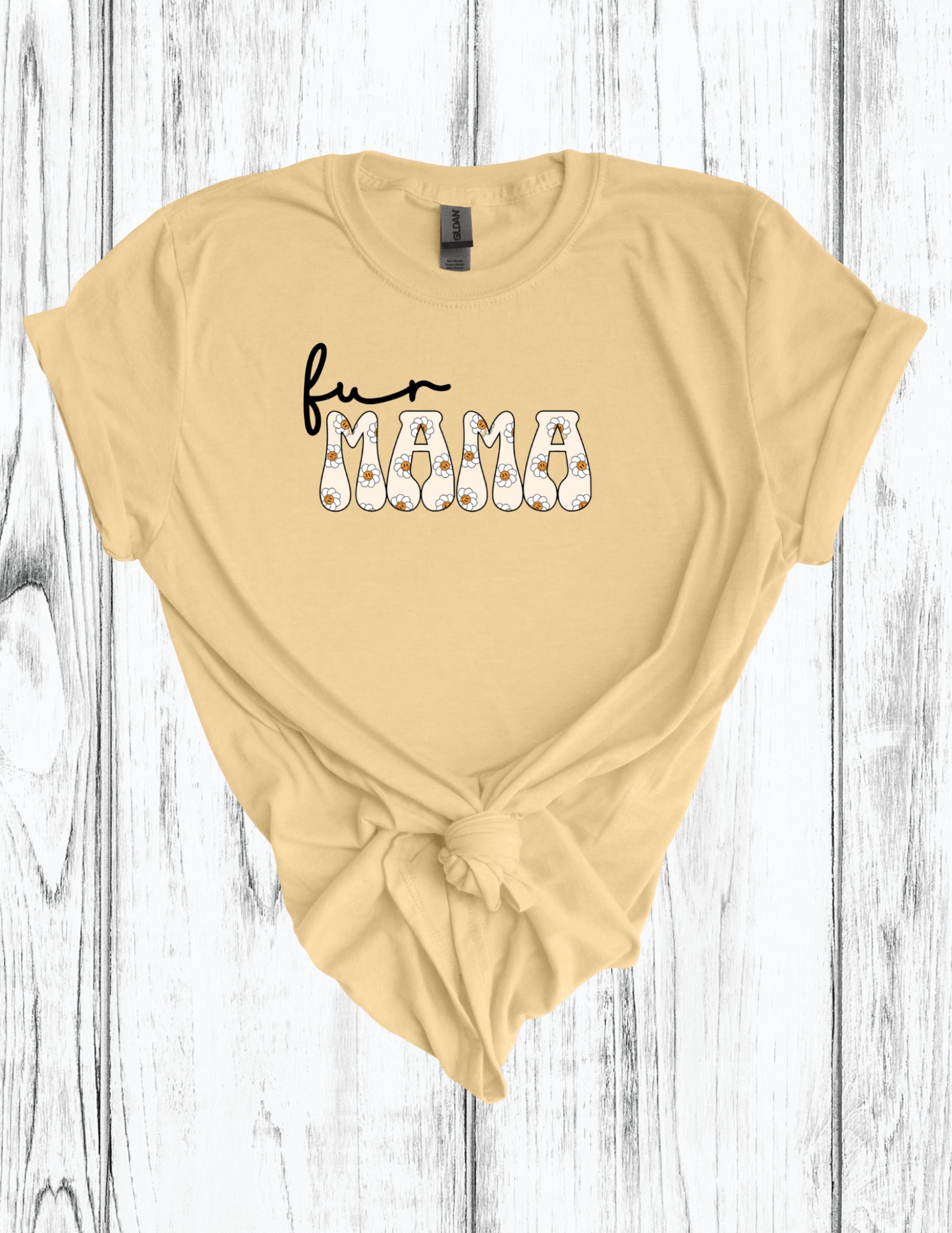 Fur Mama Smiley Retro Flower Print T-Shirt