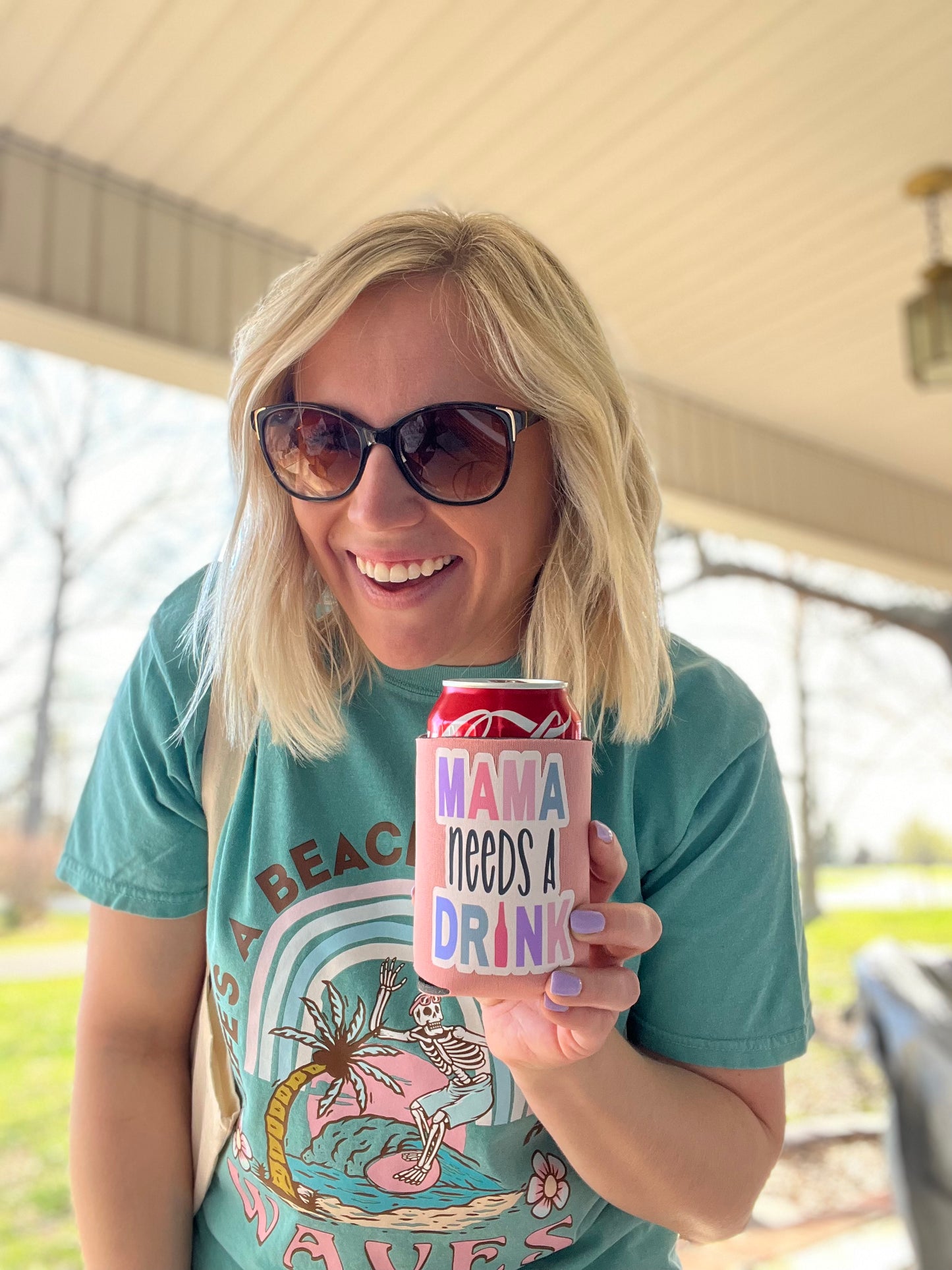 Mama Needs a Drink Pink Can Koozie