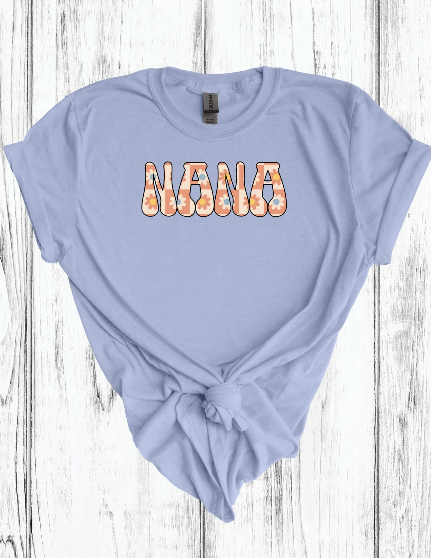 Nana Retro Flower Print T-Shirt (can customize to say grandma, grammy, nannny, etc)